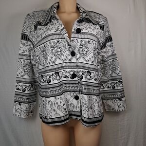 Draper’s & Damon’s Black and White Floral Stripe Jacket Size PXL